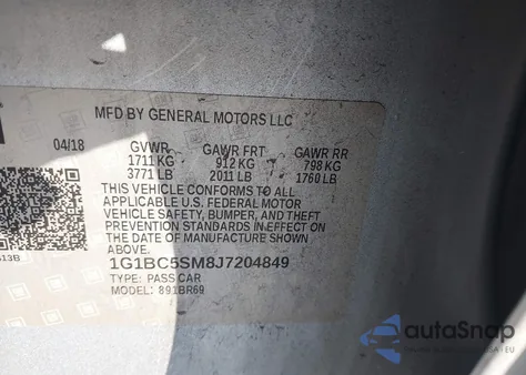 2018 Chevrolet Cruze Ls from USA, damaged, VIN 1G1BC5SM8J7204849